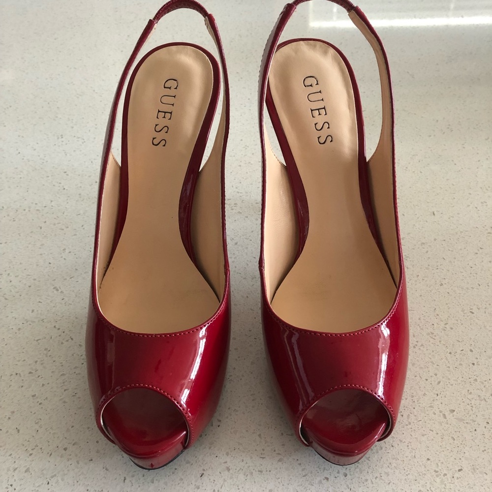 Guess Red Peep toe heels